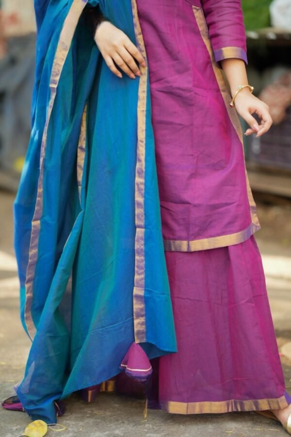 Sinamika Handloom Purple Kurta Palazzo Suit Set - Image 2