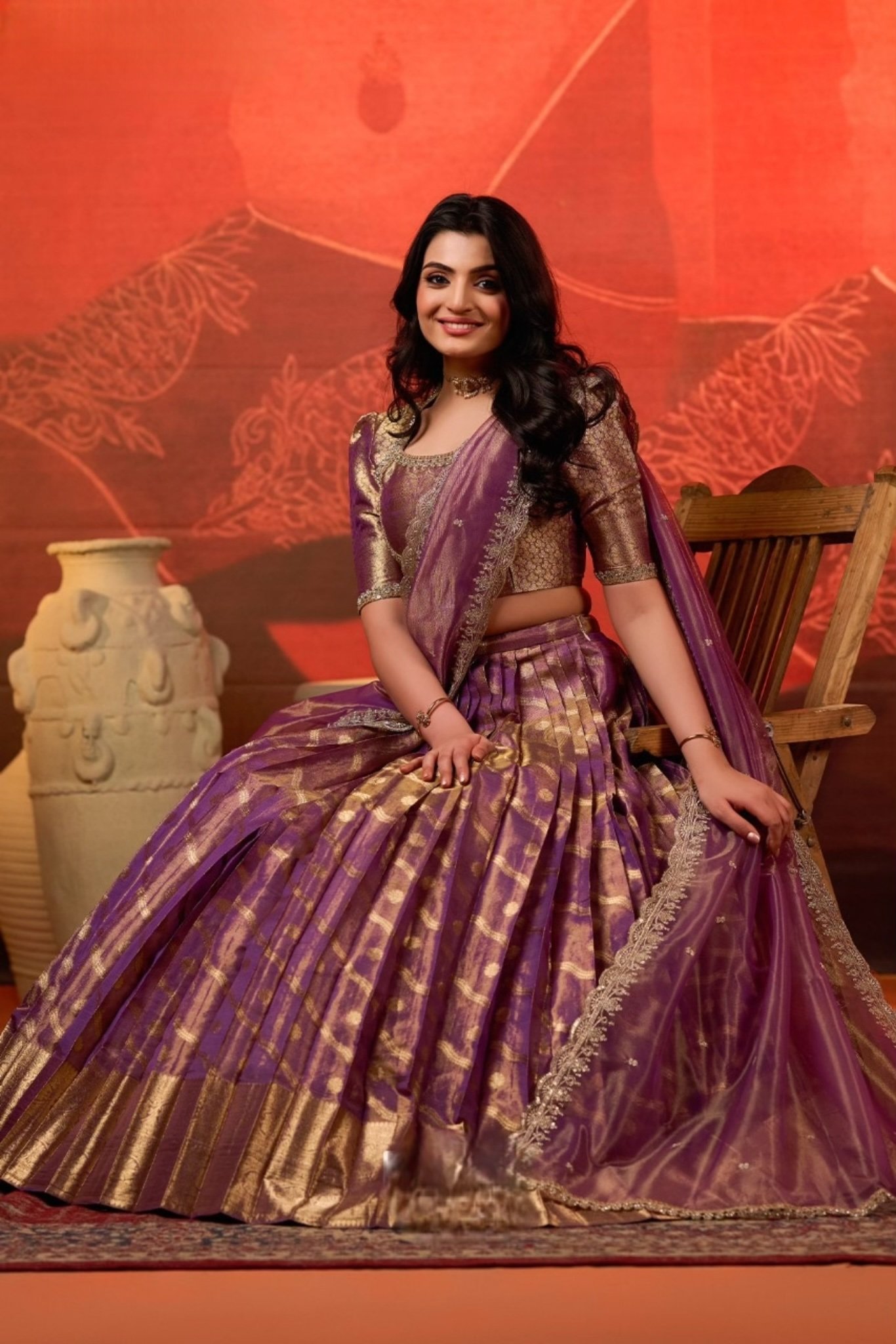 Meher Tissue Zari Lehenga Set in Purple - Image 4