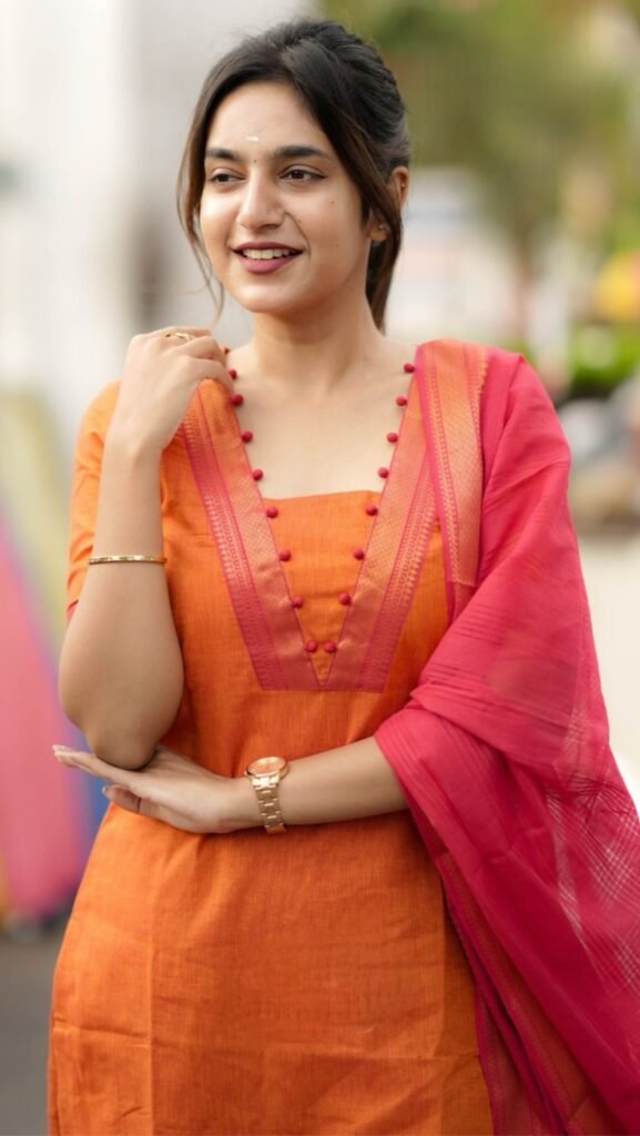 Pranitha Handloom Orange Suit Set