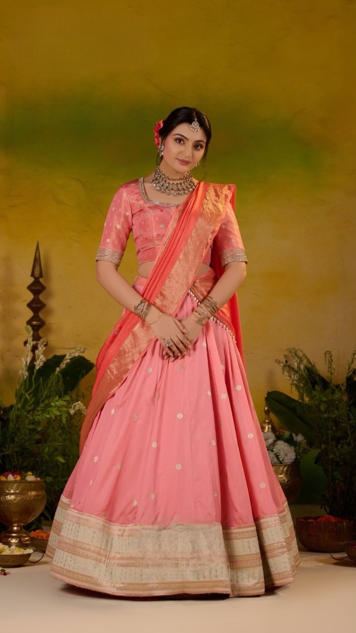 Sobhita Soft Silk Half Saree Pastel Pink Lehenga - Image 2