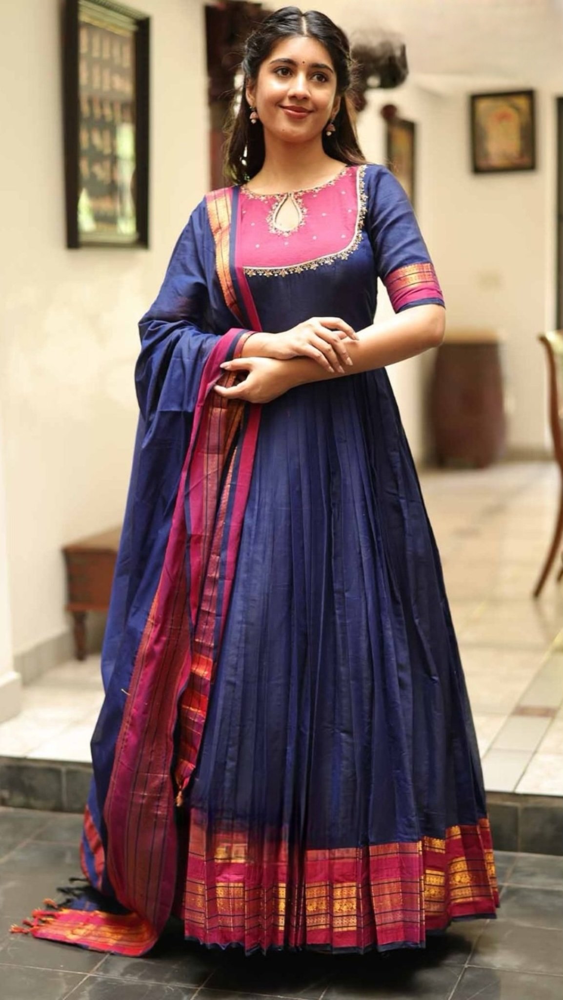Shibha Royal Blue Handloom Anarkali Dress - Image 2