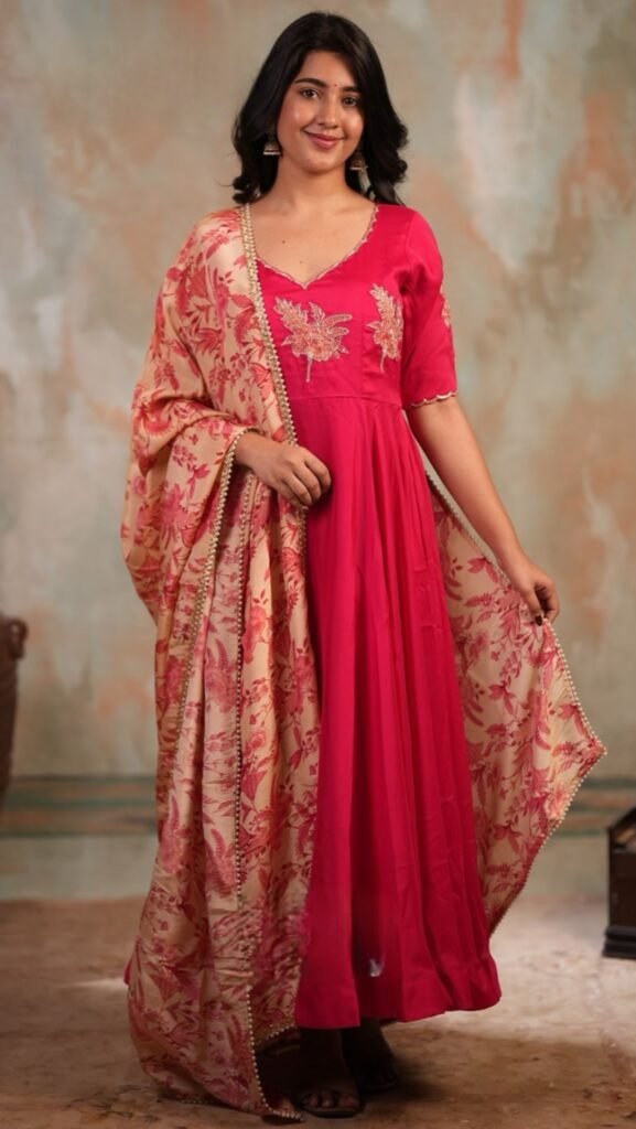Bhairavi Rangoli Silk Fully Stitched Anarkali Dress In Pink