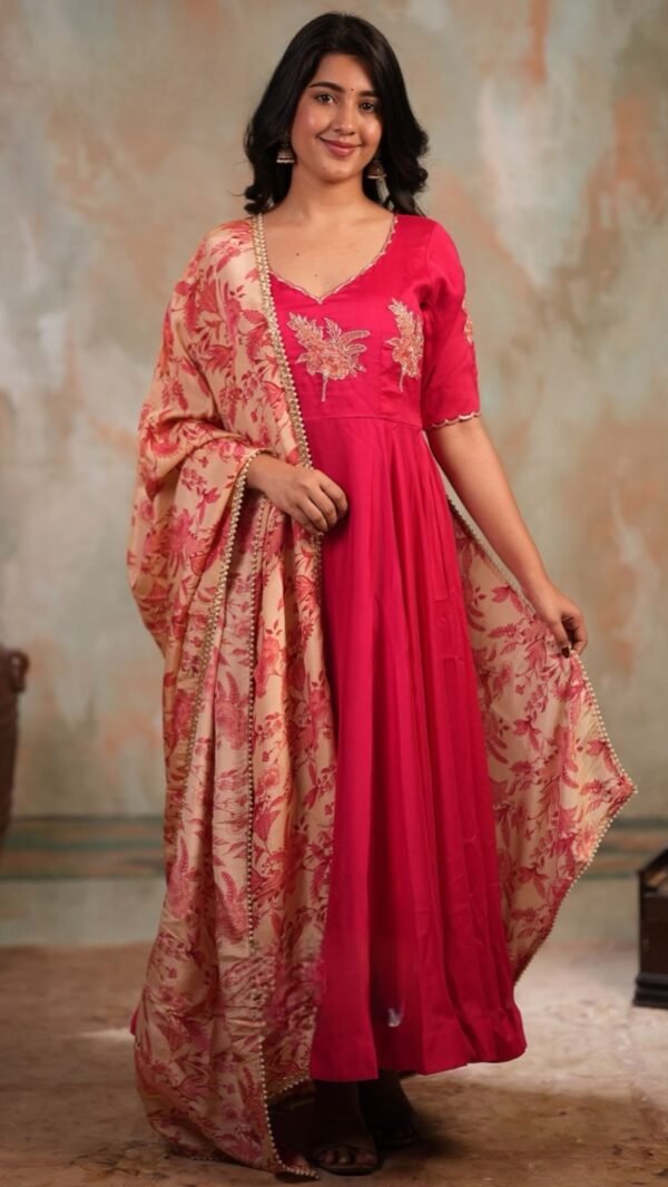 Bhairavi Rangoli Silk Fully Stitched Anarkali Dress In Pink - Image 3