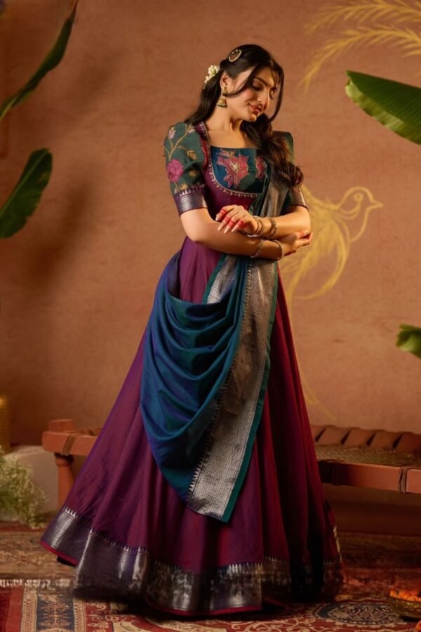 Ranjhana Lehenga Set in Wine - Image 4