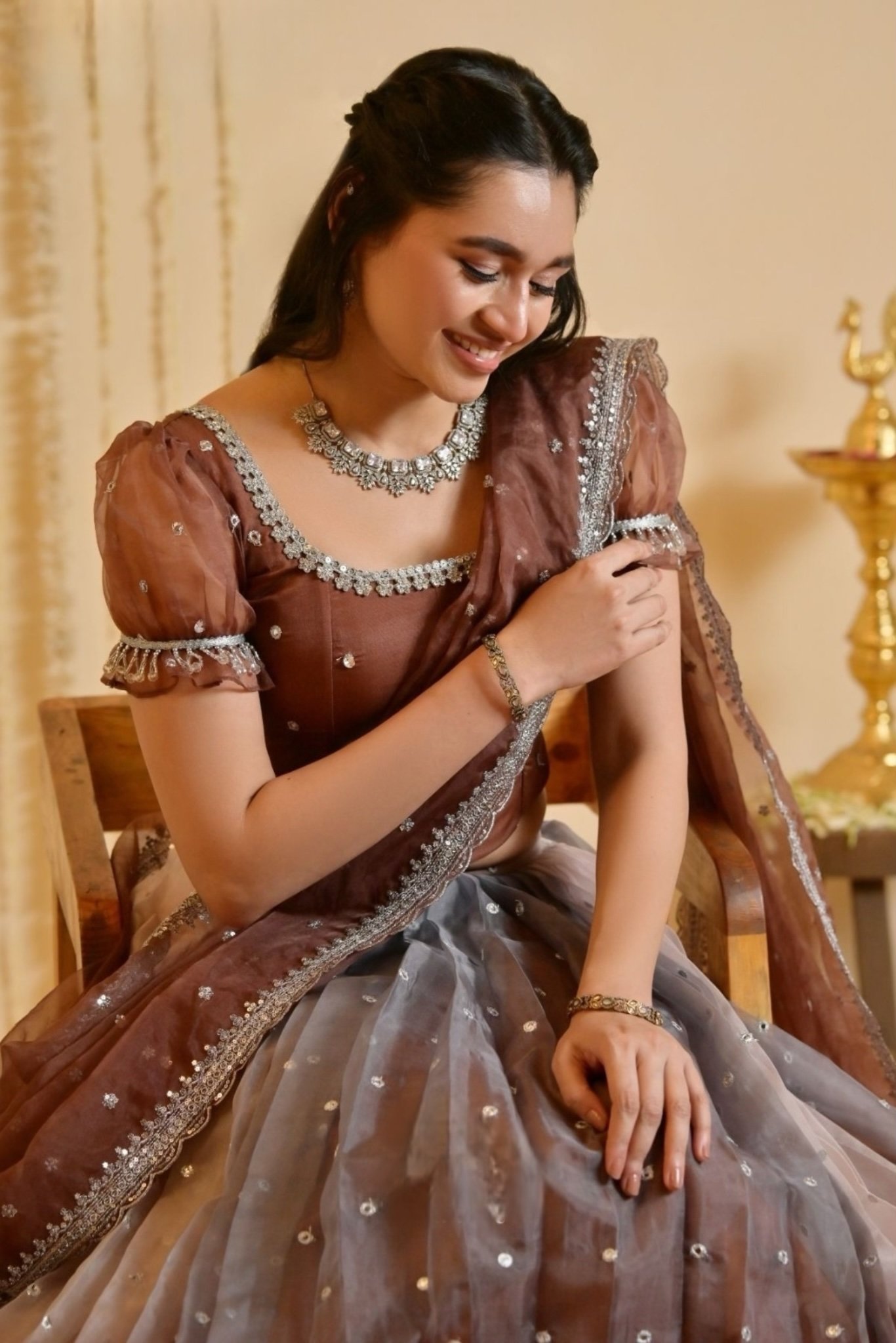 Shasha Lehenga Set in Brown - Image 3