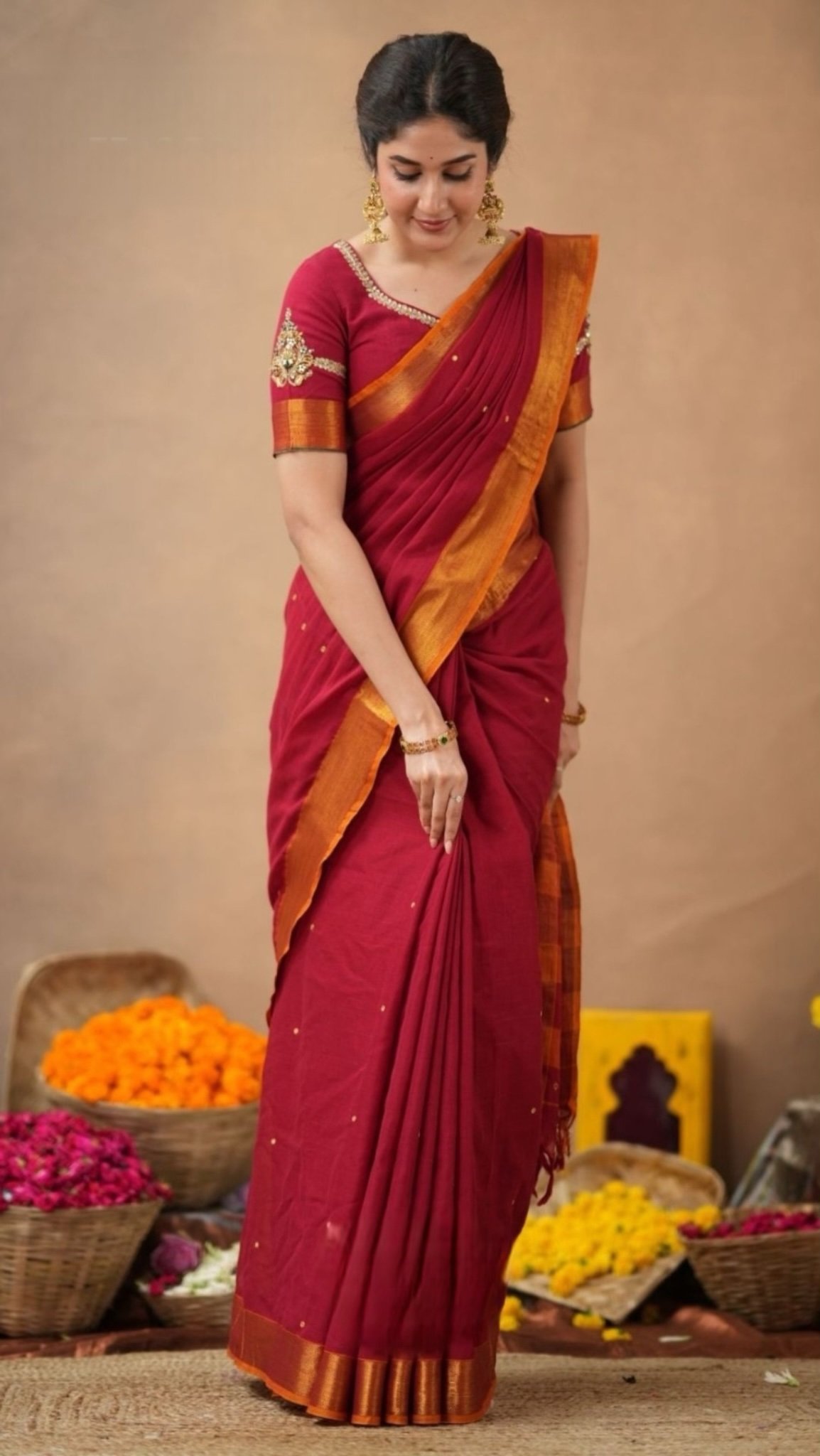 Narhini 2-In-1 Half Saree In Red - Image 2