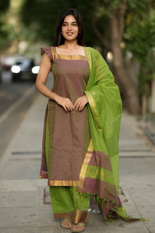 Pranitha Handloom Olive green Suit set
