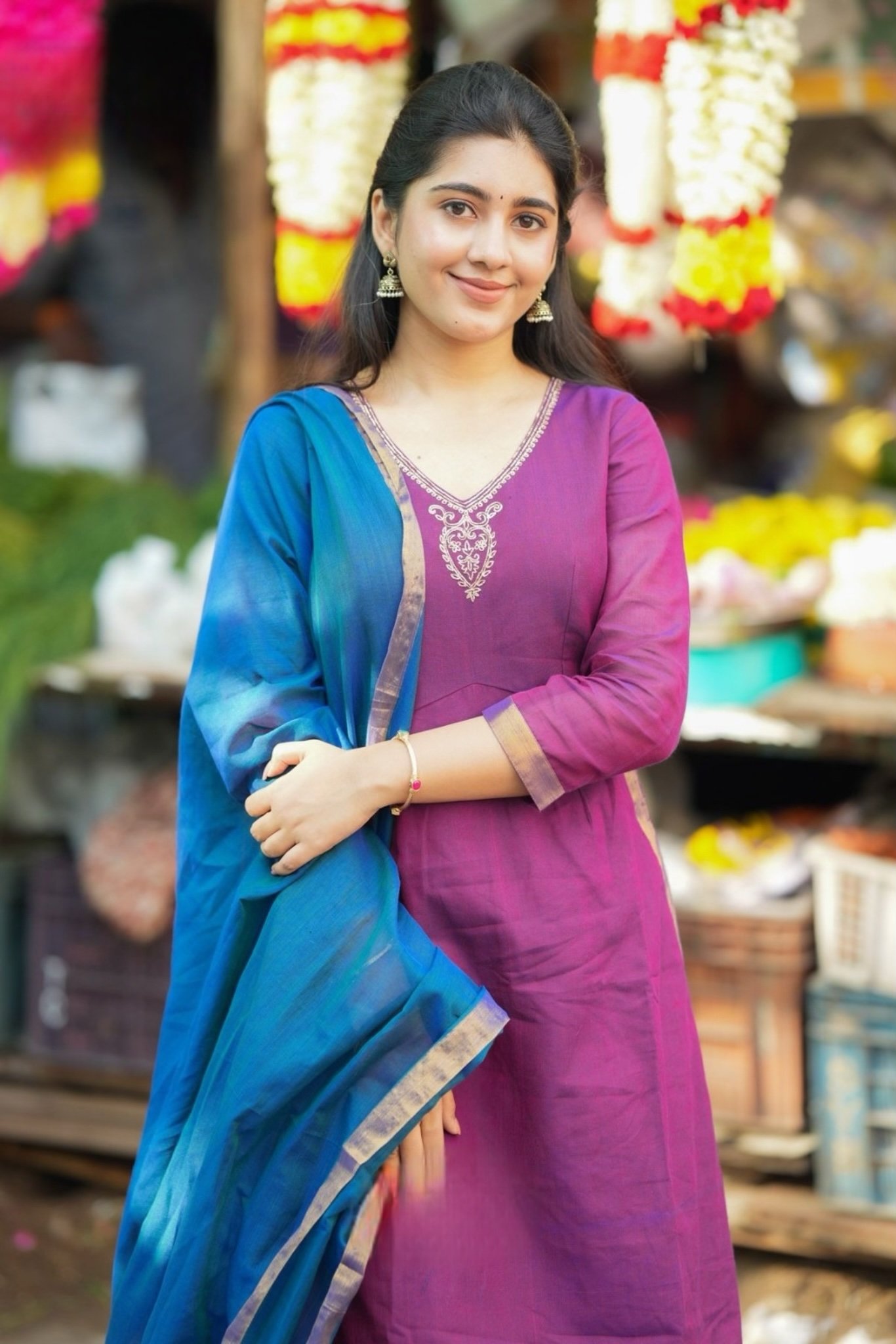 Sinamika Handloom Purple Kurta Palazzo Suit Set - Image 3