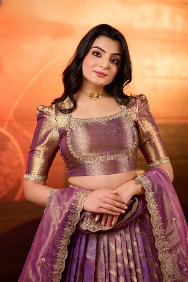 Meher Tissue Zari Lehenga Set in Purple - Image 5