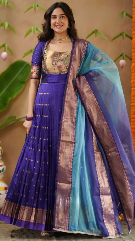 Tanvi Soft Silk Handwork Anarkali Gown Dress