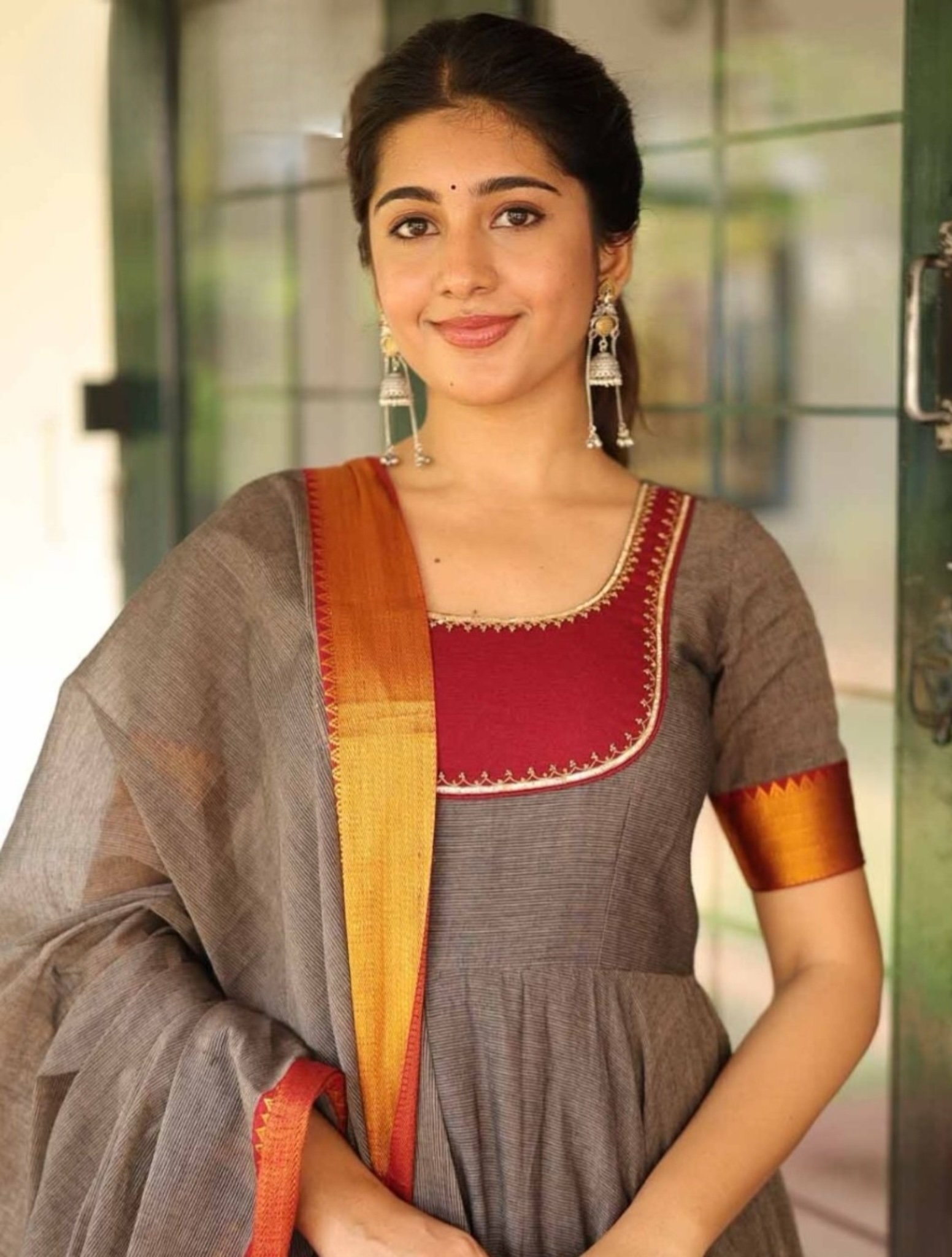 Aabha Gray Handloom Anarkali Dress - Image 3