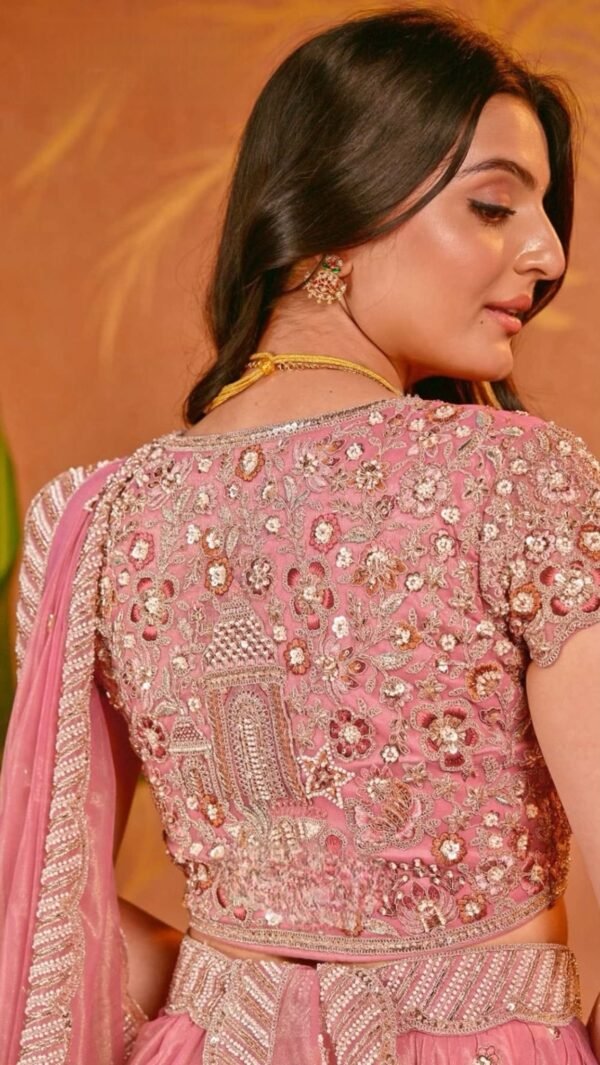 Dhanshi Bridal Pink Lehenga Set in shimmar Net - Image 4