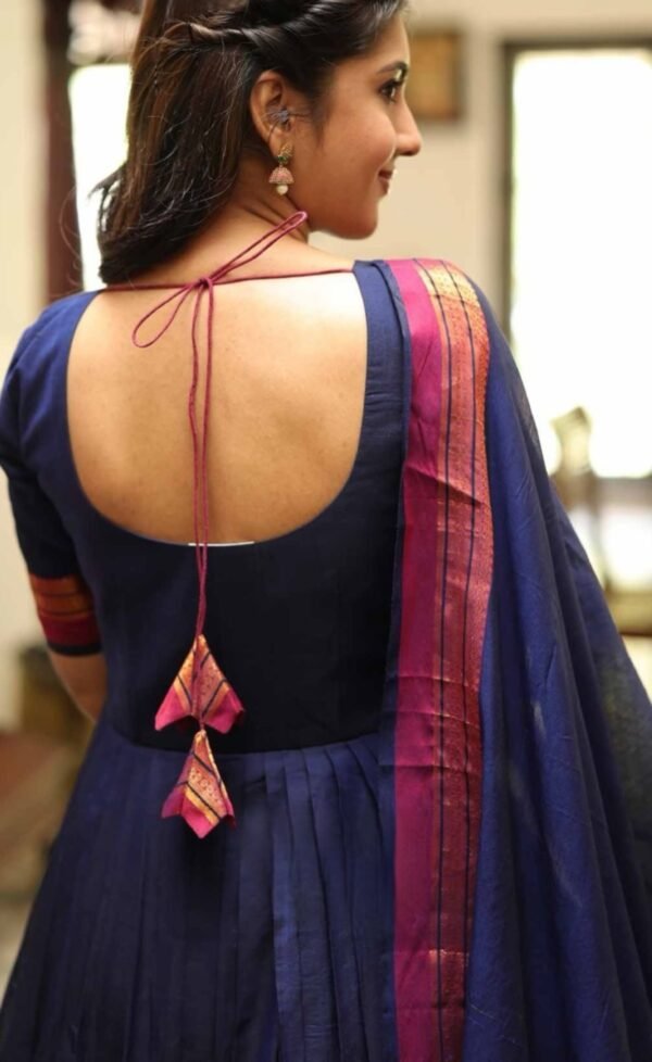 Shibha Royal Blue Handloom Anarkali Dress - Image 4