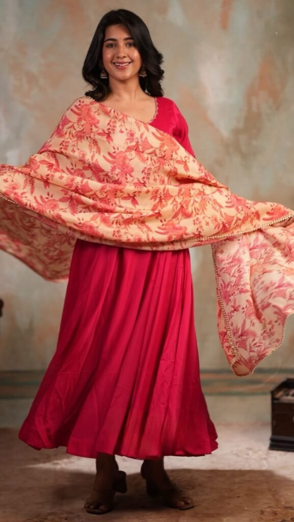 Bhairavi Rangoli Silk Fully Stitched Anarkali Dress In Pink