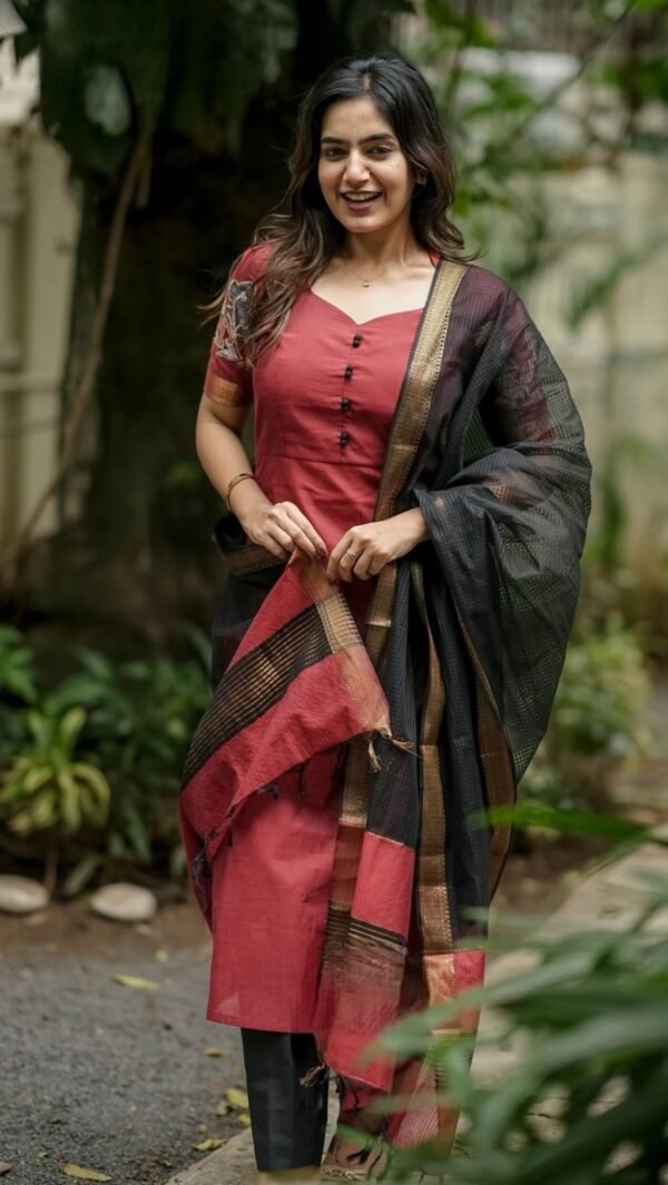 Anandhi Maroon Manglagiri Cotton Kurta Set