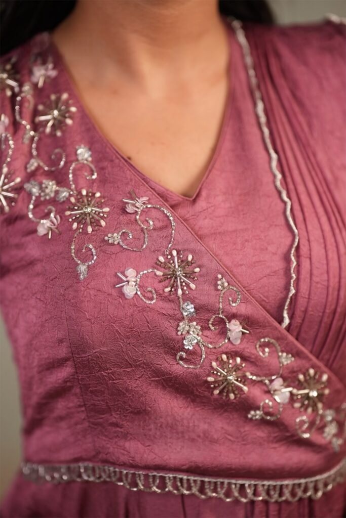 Rejhina Drape Crush silk Dress in Onion