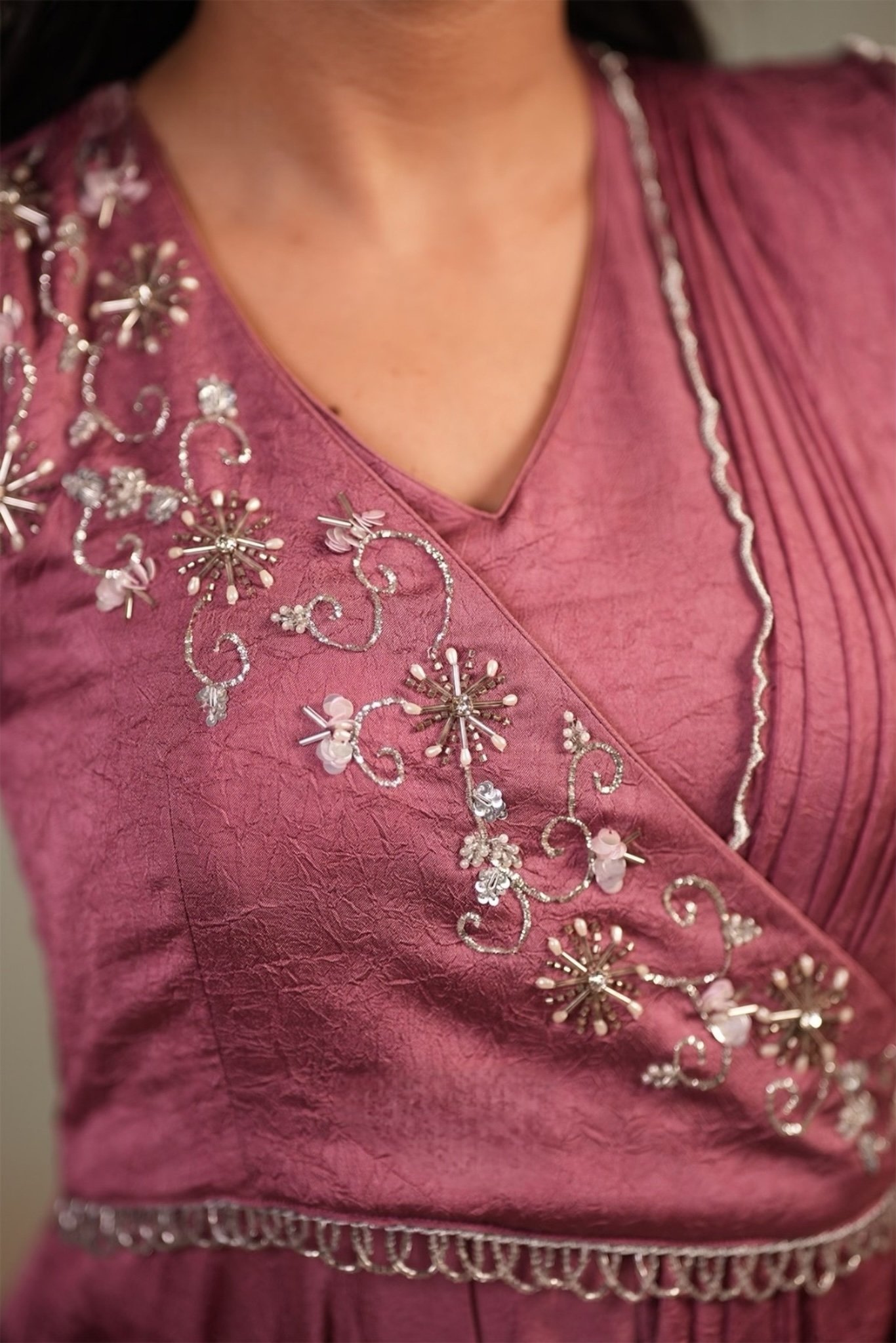 Rejhina Drape Crush silk Dress in Onion - Image 4