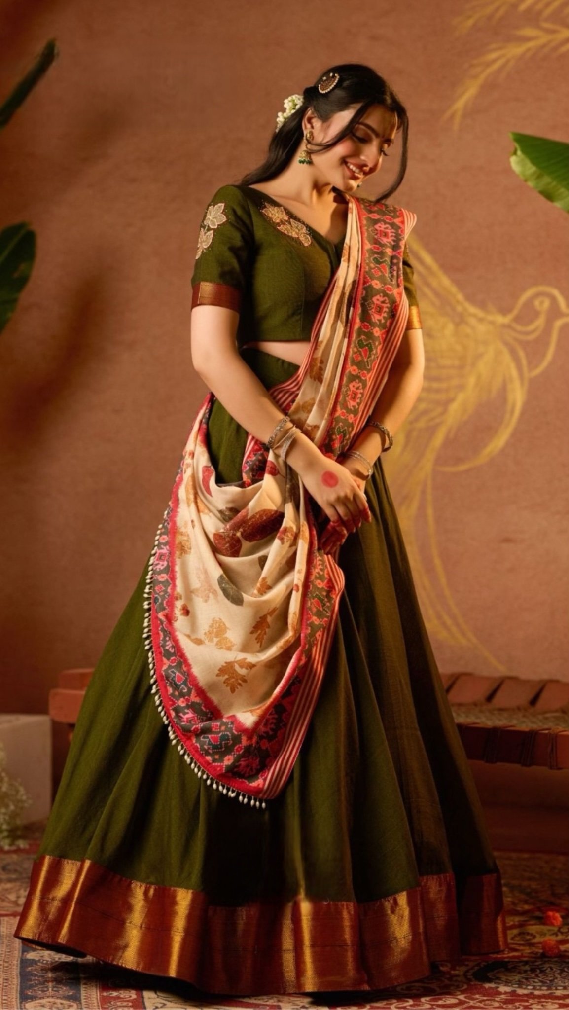 Tharvikha Lehenga Set in Mehendi - Image 4