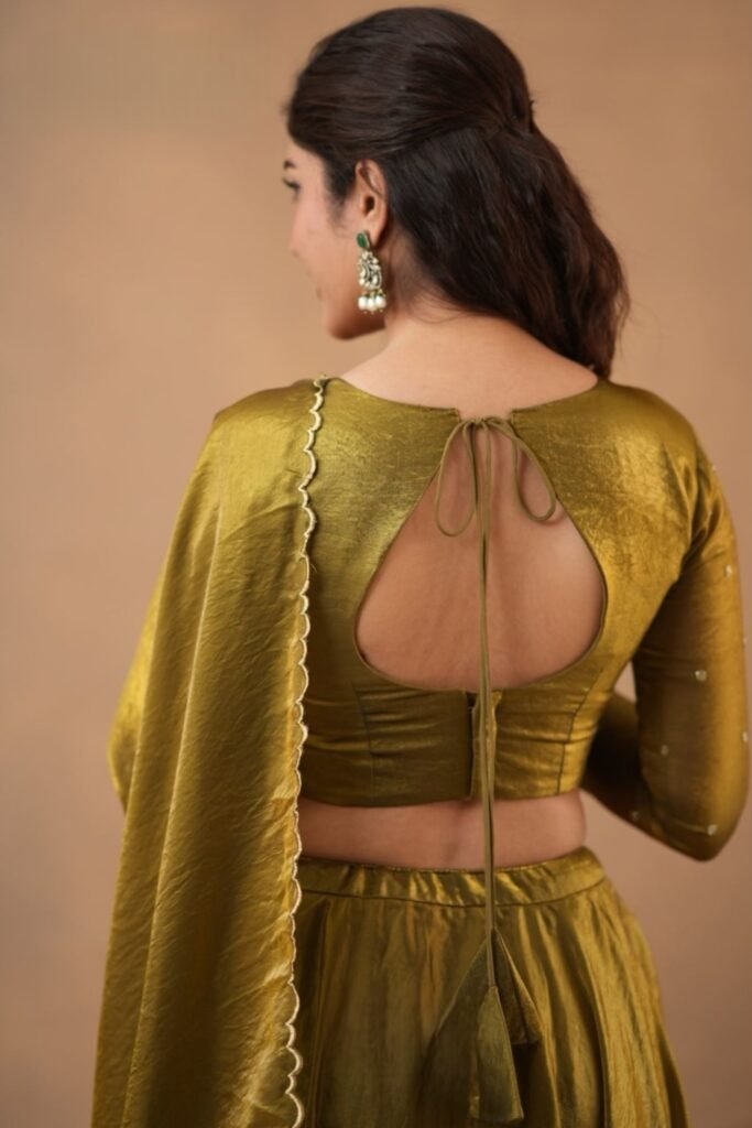 Sharavani 2 In 1 Indo Western Olive in Glass Tissue