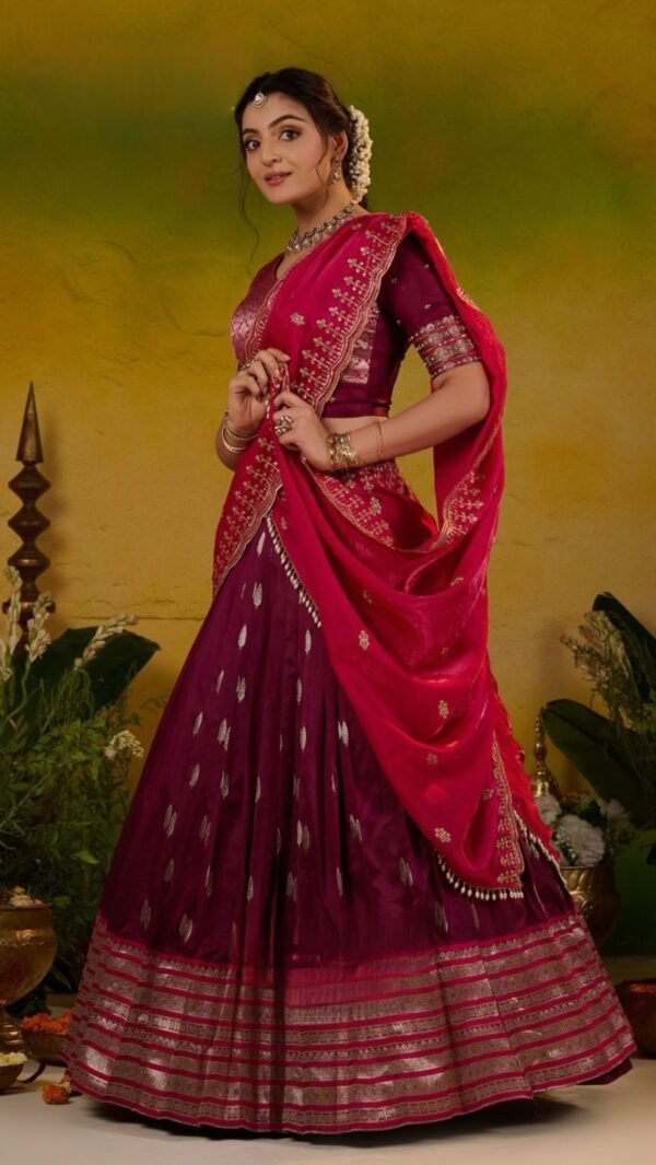 Meera Soft Silk Wine Pink Lehenga Set - Image 4