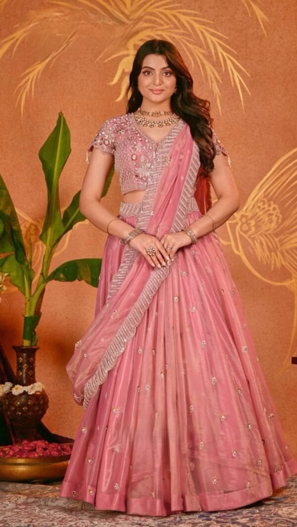 Dhanshi Bridal Pink Lehenga Set in shimmar Net - Image 3