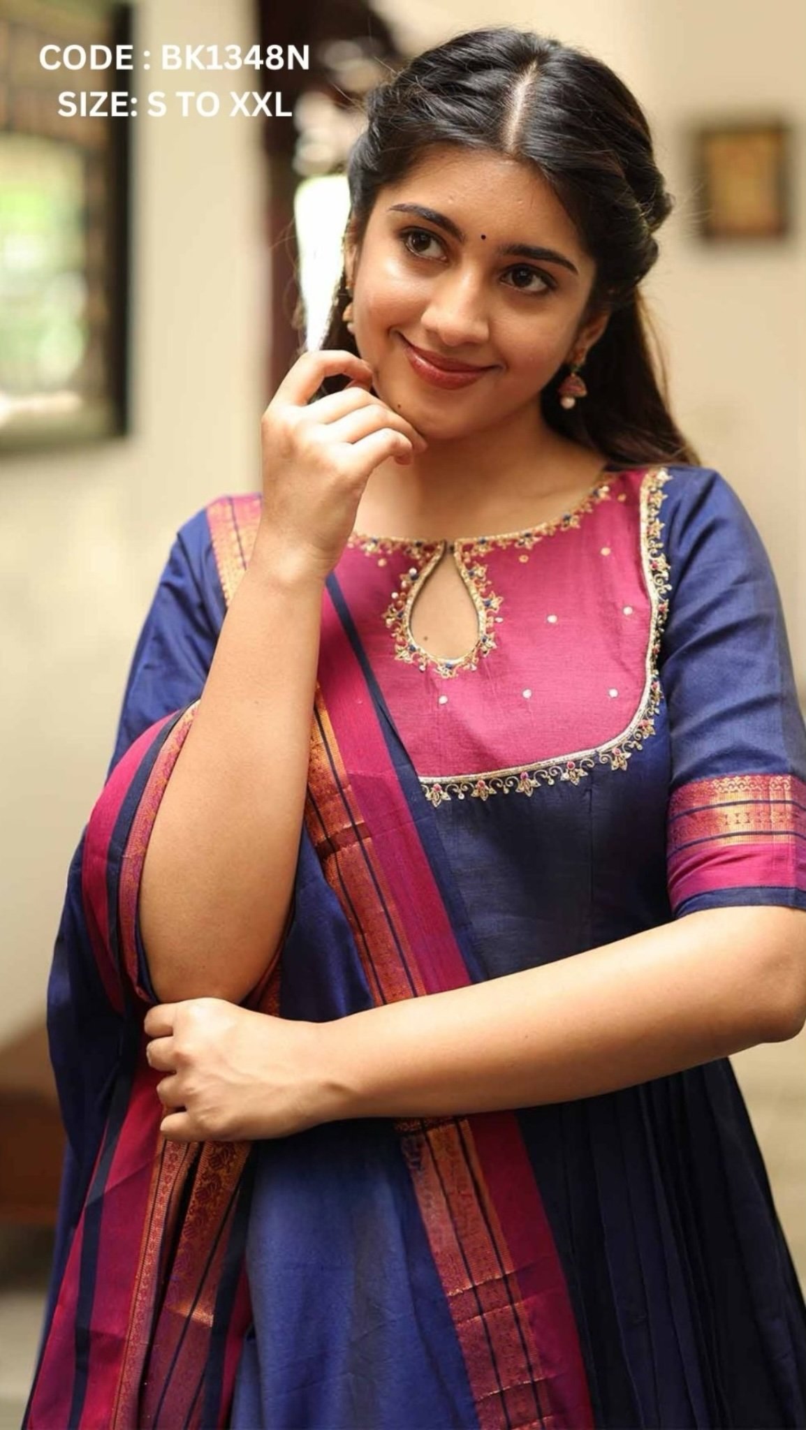 Shibha Royal Blue Handloom Anarkali Dress - Image 5