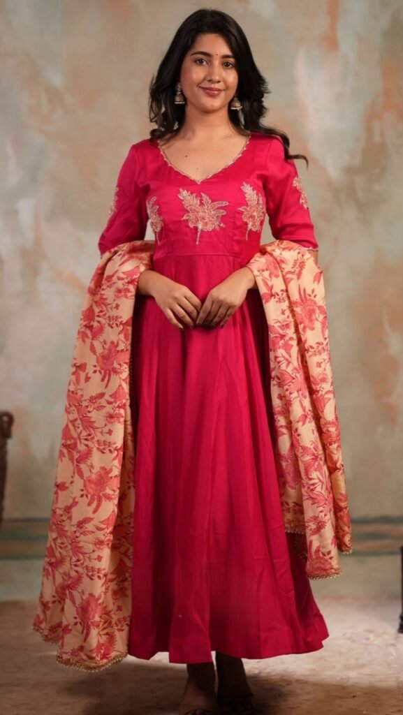 Bhairavi Rangoli Silk Fully Stitched Anarkali Dress In Pink