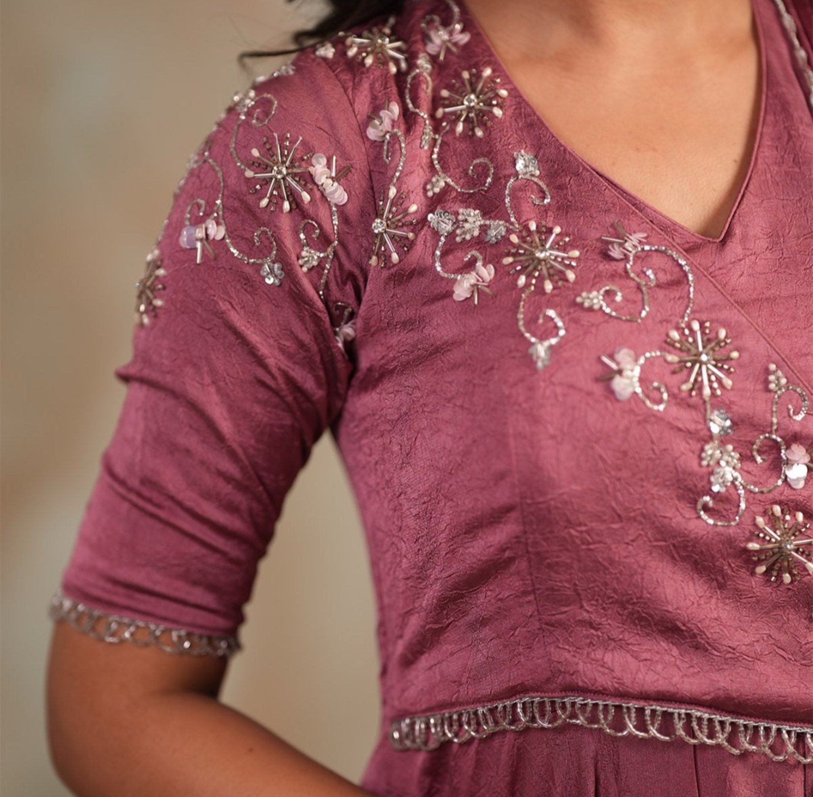 Rejhina Drape Crush silk Dress in Onion - Image 5