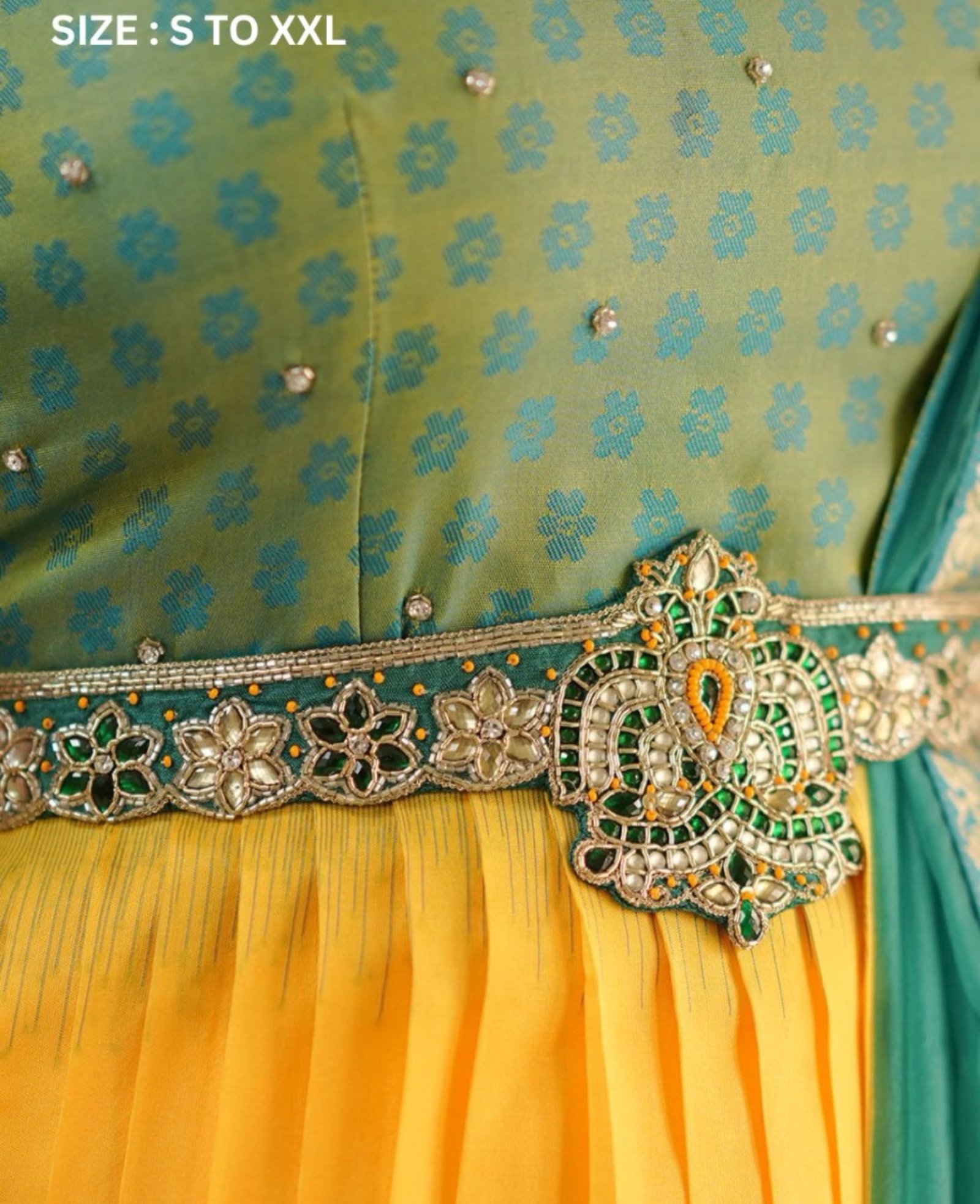 Yaana Banarasi Silk Pattu Dress in Yellow - Image 3