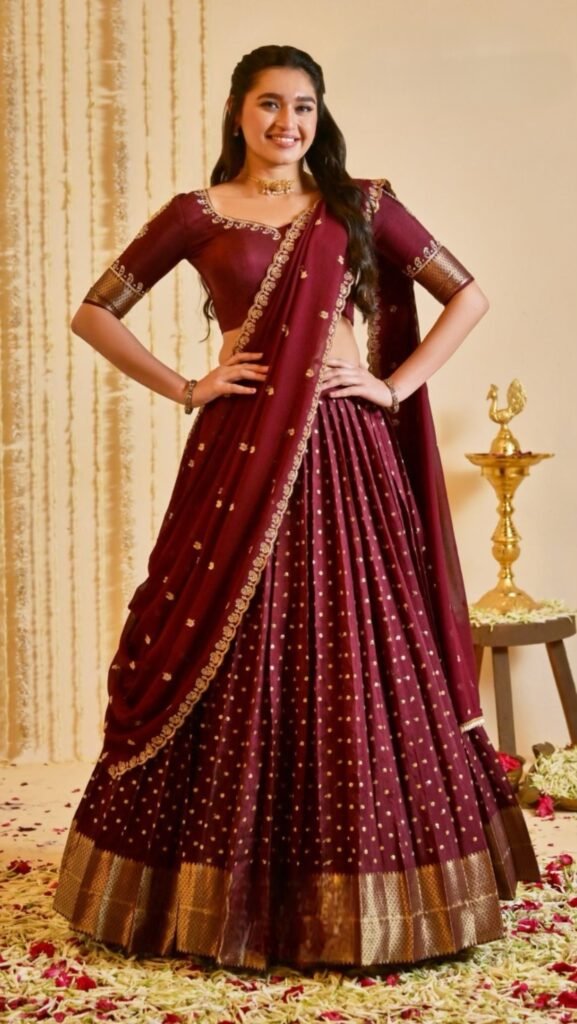 Manishaa Maroon Viscose Dola Lehenga Set
