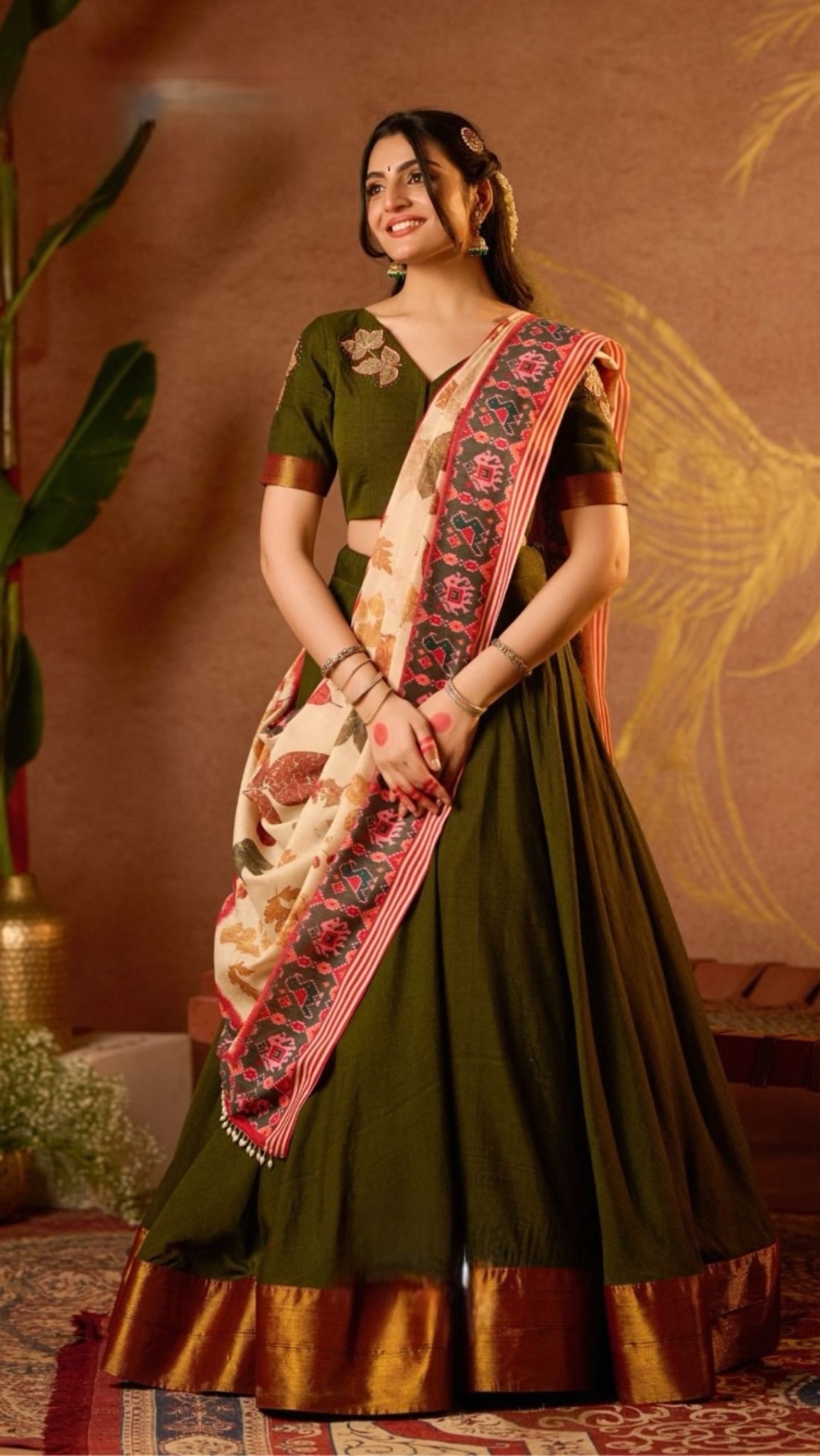 Tharvikha Lehenga Set in Mehendi - Image 3