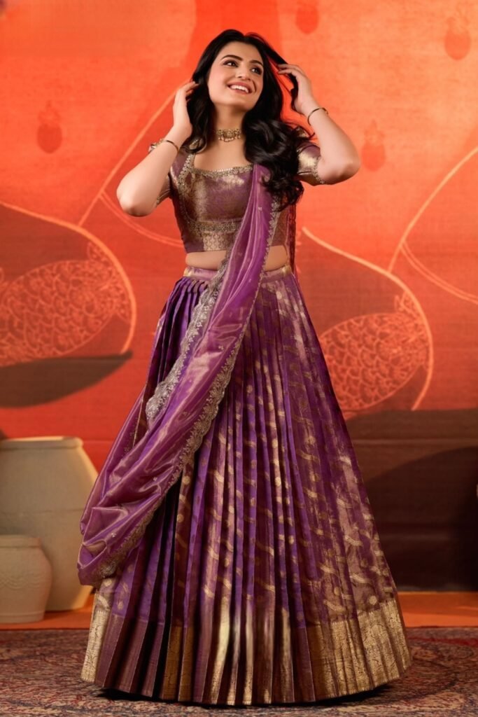 Meher Tissue Zari Lehenga Set in Purple