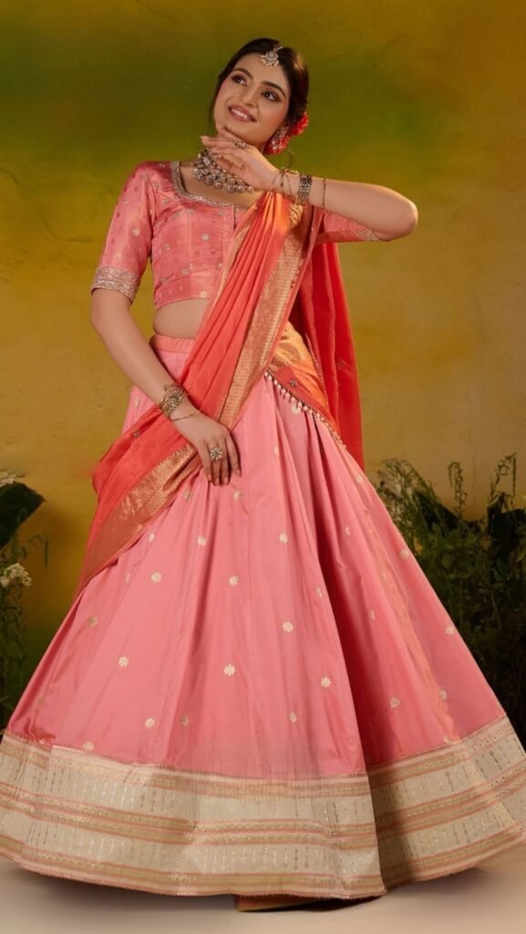 Sobhita Soft Silk Half Saree Pastel Pink Lehenga