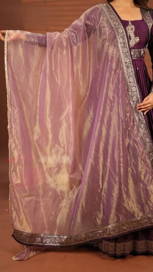 Pavani Wine Banarasi Silk Gown Dress - Image 5