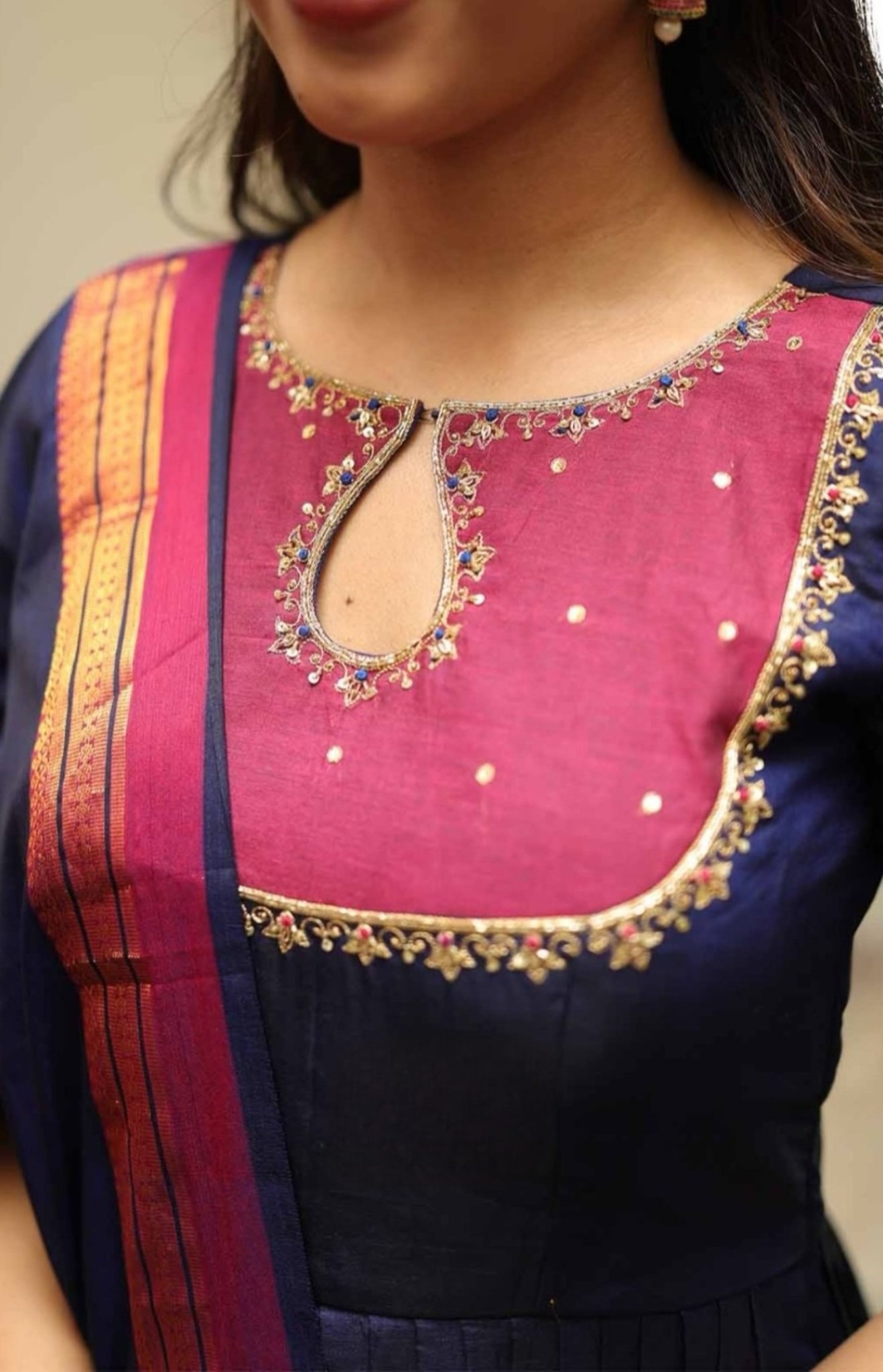 Shibha Royal Blue Handloom Anarkali Dress - Image 3