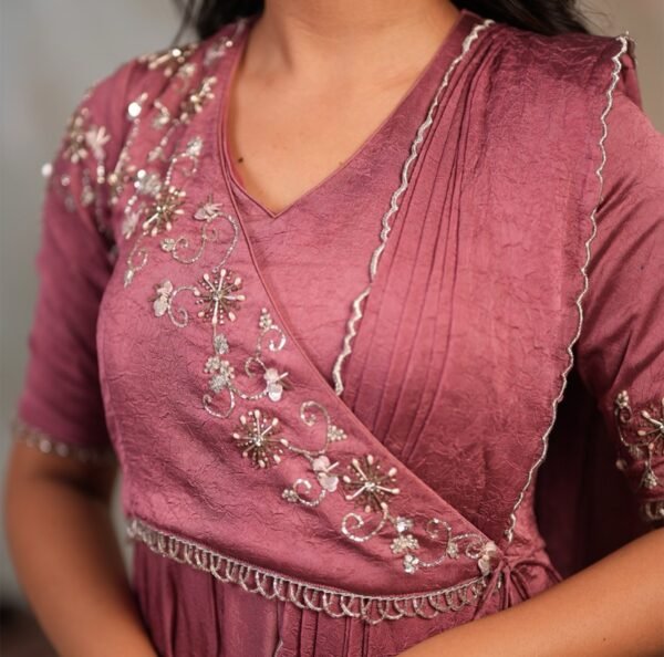 Rejhina Drape Crush silk Dress in Onion - Image 6