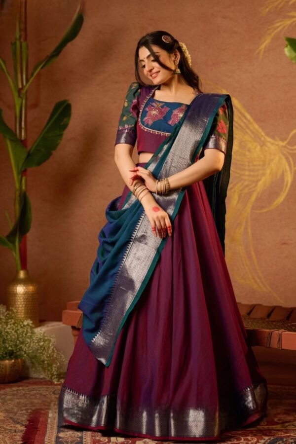 Ranjhana Lehenga Set in Wine - Image 3