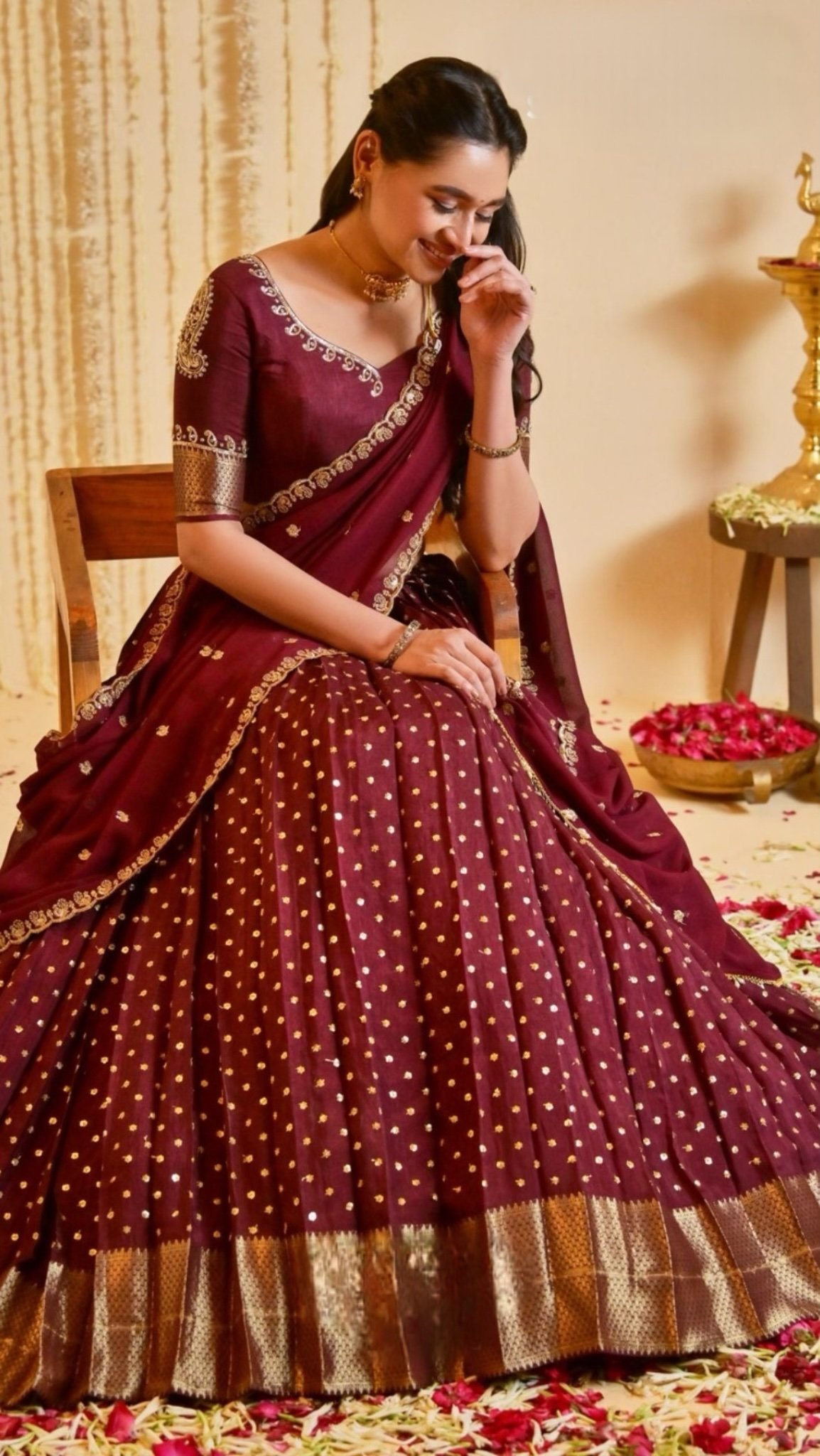 Manishaa Maroon Viscose Dola Lehenga Set - Image 4