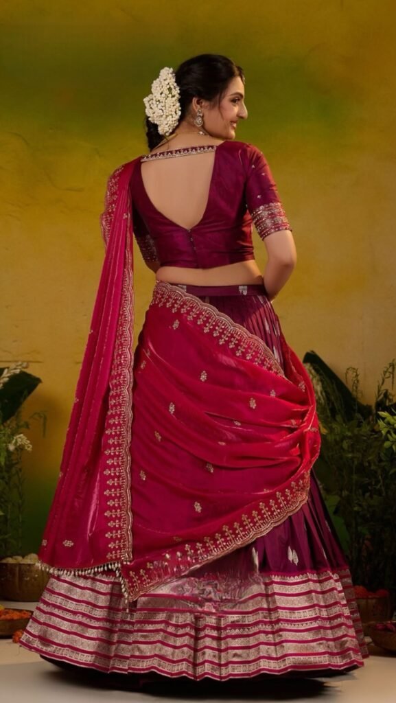 Meera Soft Silk Wine Pink Lehenga Set
