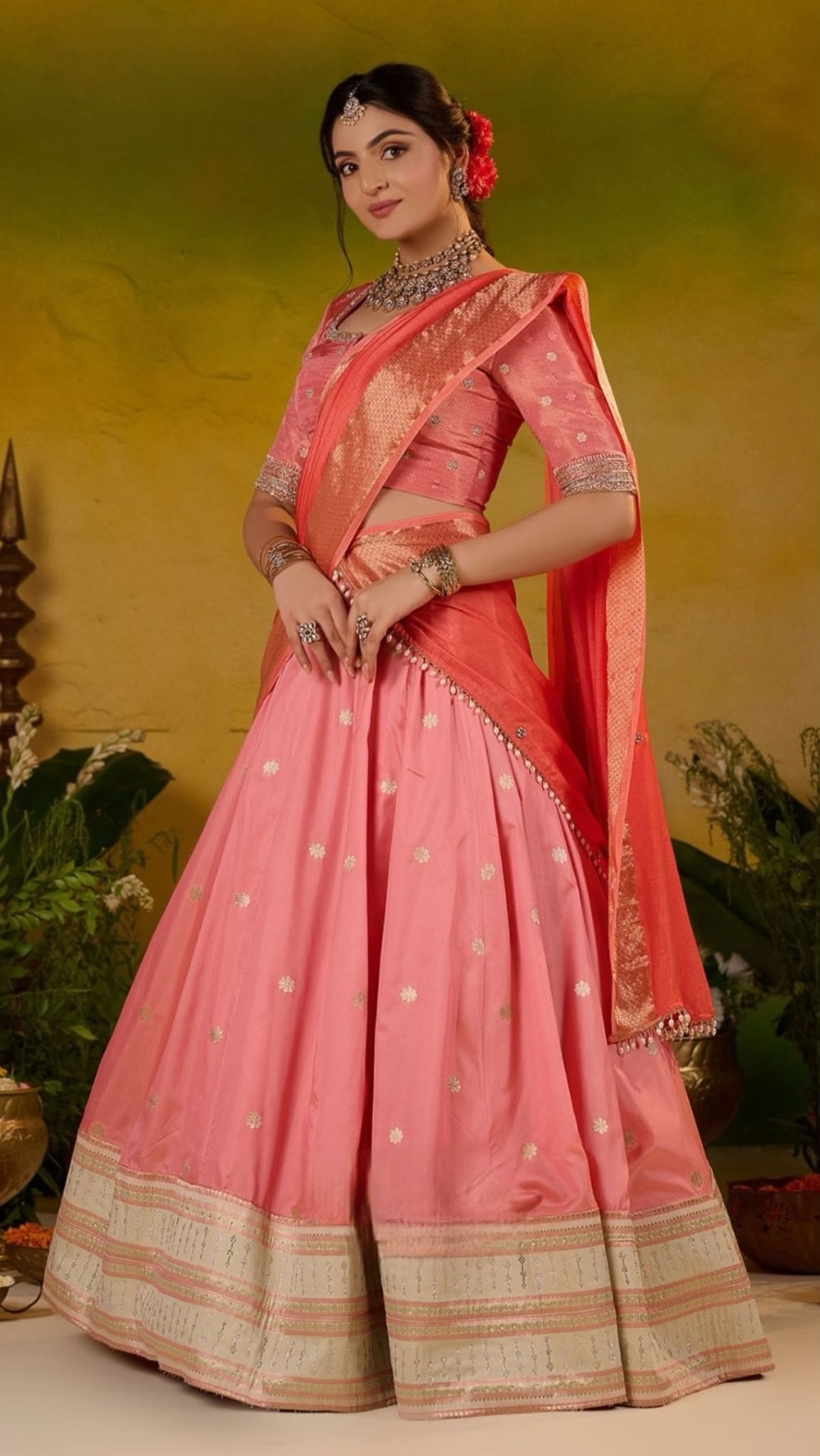 Sobhita Soft Silk Half Saree Pastel Pink Lehenga - Image 6