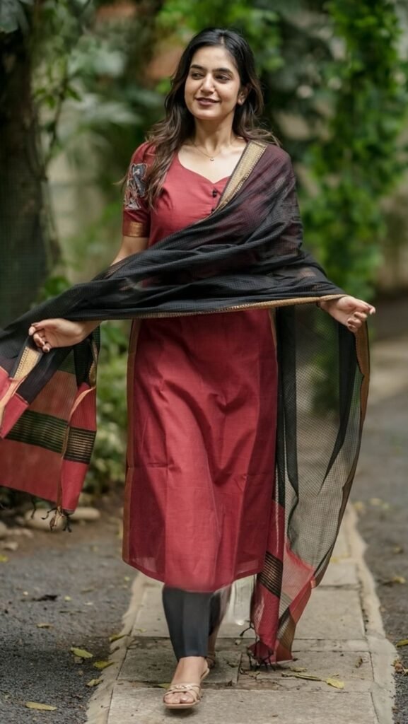 Anandhi Maroon Manglagiri Cotton Kurta Set