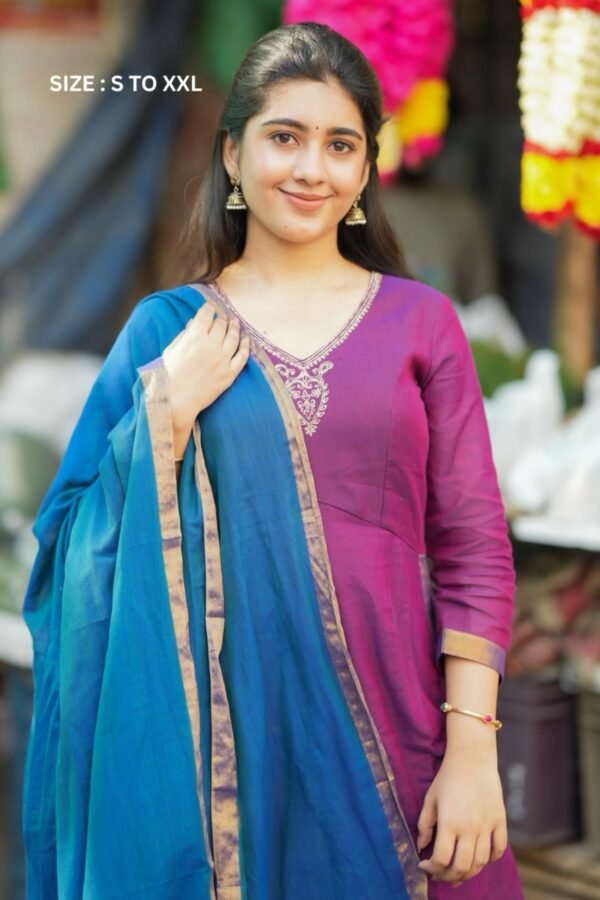 Sinamika Handloom Purple Kurta Palazzo Suit Set - Image 4