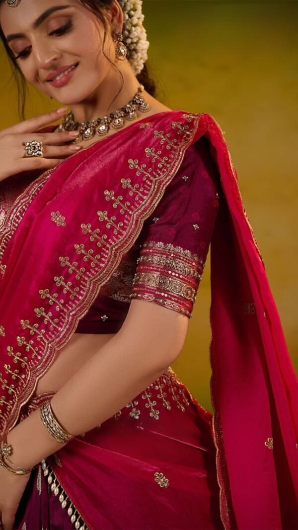 Meera Soft Silk Wine Pink Lehenga Set - Image 7