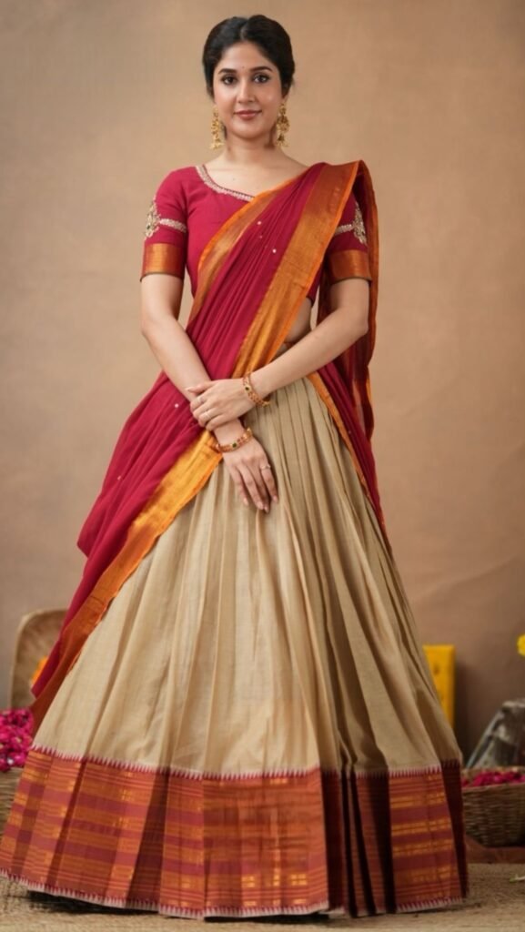 Narhini 2-In-1 Half Saree In Red