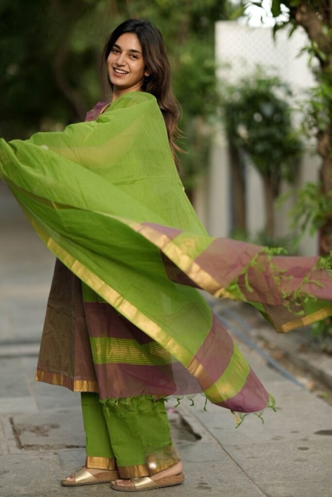 Pranitha Handloom Olive green Suit set
