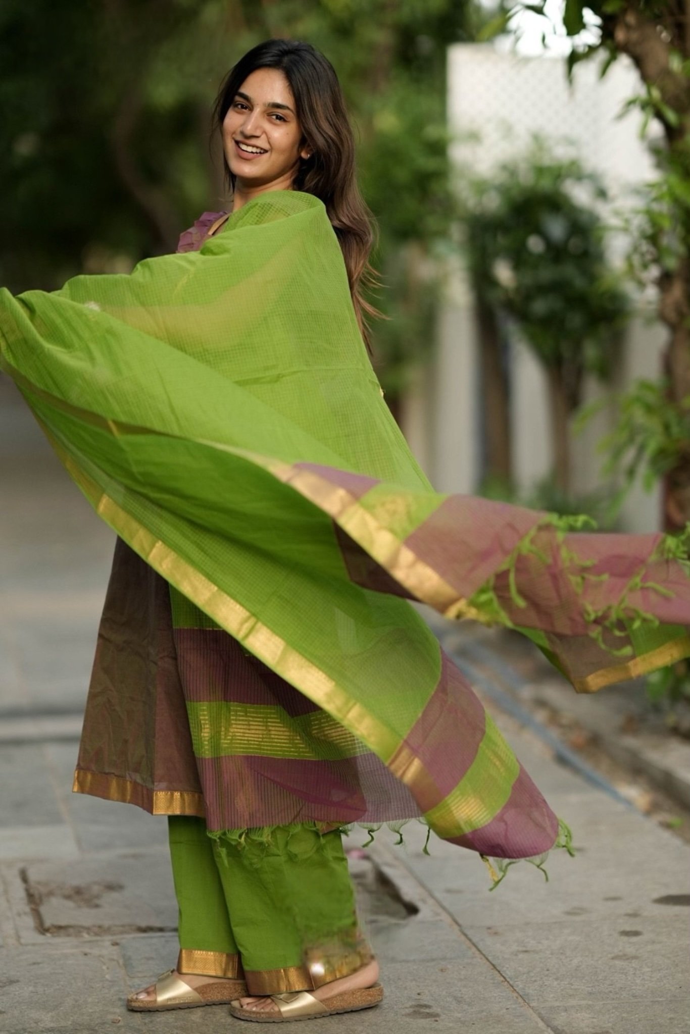 Pranitha Handloom Olive green Suit set - Image 7
