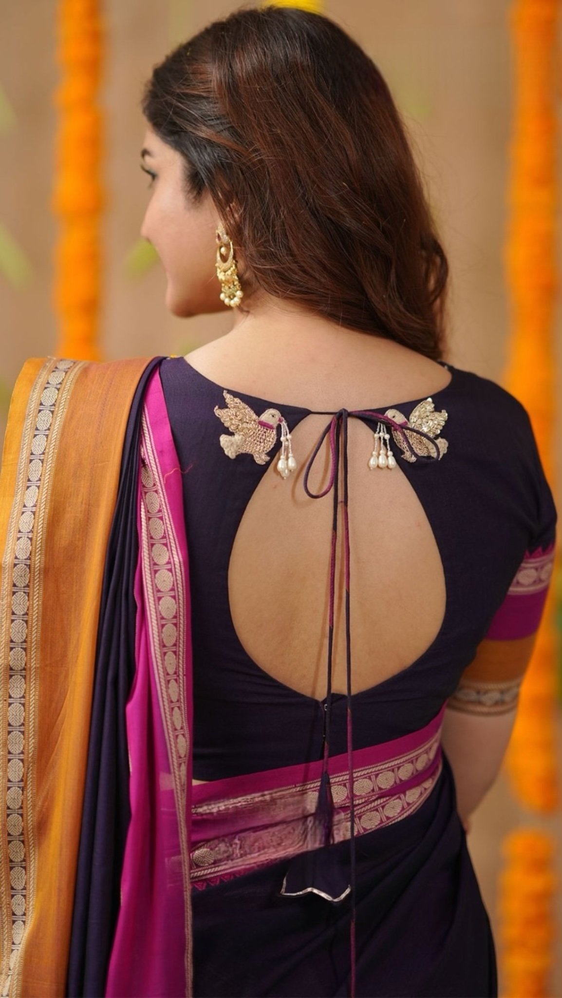 Jasha 2-In-1 Half Saree Navy Blue With Handworked Blouse - Image 8