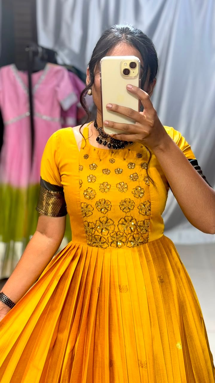 Maggam work yellow anarkali dress - Image 7