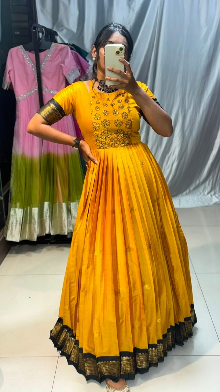 Maggam work yellow anarkali dress - Image 4