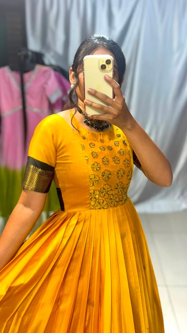 Maggam work yellow anarkali dress - Image 5